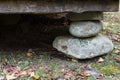 Stacked stone foundation pier under the porch of an old country home Royalty Free Stock Photo