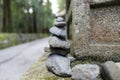 Stacked stones in a japanese shrine