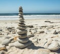 Stacked stones by the Ocean. Royalty Free Stock Photo