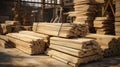 Stacked and Stored - Wood plank deposit store on a construction site. Generative AI Royalty Free Stock Photo