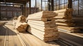 Stacked and Stored - Wood plank deposit store on a construction site. Generative AI Royalty Free Stock Photo