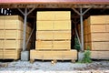 Stacked timber in warehouse