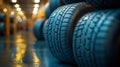 Stacked tires in industrial setting - generative ai Royalty Free Stock Photo