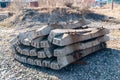 Stacked on top of each other concrete sleepers for the railway