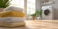 The stacked towels adding freshness and comfort to a clean laundry room. AI generated image Royalty Free Stock Photo