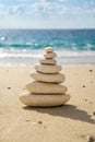 Stacked tower of balancing smooth pebbles.