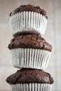 Stacked tower from hommade chocolate cupcakes Royalty Free Stock Photo