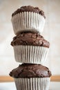 Stacked tower from hommade chocolate cupcakes Royalty Free Stock Photo