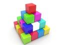 Stacked toy cubes in pyramid on white Royalty Free Stock Photo