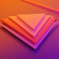 Stacked triangular layers with gradient hues of orange, pink, and purple create a three-