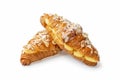 Stacked Vanilla Cream Croissants with Almond Flakes on White Background
