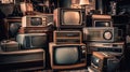 Stacked Wall Of Vintage Televisions. Generative AI Royalty Free Stock Photo