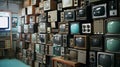 Stacked Wall Of Vintage Televisions. Generative AI Royalty Free Stock Photo