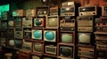 Stacked Wall Of Vintage Televisions. Generative AI Royalty Free Stock Photo