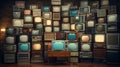 Stacked Wall Of Vintage Televisions. Generative AI Royalty Free Stock Photo