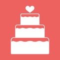 Stacked wedding cake dessert with heart topper flat color vector icon Royalty Free Stock Photo