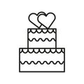 Stacked wedding cake dessert with heart topper line art Royalty Free Stock Photo