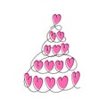 Stacked wedding cake dessert with heart topper line art vector icon for food apps and websites