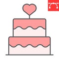 Stacked wedding cake with heart color line icon, dessert and bakery, love cake vector icon, vector graphics, editable Royalty Free Stock Photo