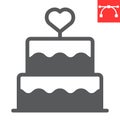 Stacked wedding cake with heart glyph icon, dessert and bakery, love cake vector icon, vector graphics, editable stroke Royalty Free Stock Photo