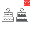 Stacked wedding cake with heart line and glyph icon, dessert and bakery, love cake vector icon, vector graphics Royalty Free Stock Photo