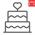 Stacked wedding cake with heart line icon, dessert and bakery, love cake vector icon, vector graphics, editable stroke Royalty Free Stock Photo