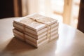 stacked wedding invitations with beige and white tones Royalty Free Stock Photo