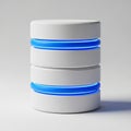 Stacked White Cylinders with Blue LED Light Rings on White Background database data storage Royalty Free Stock Photo