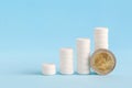 Stacked white pills and two euro coin Royalty Free Stock Photo
