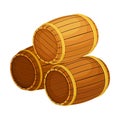 Stacked wooden barrels, oak casks for storing alcoholic beverages vector illustration Royalty Free Stock Photo
