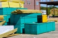 Stacked wooden building materials a stack of boards wood frame and beam construction Royalty Free Stock Photo