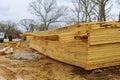 Stacked wooden building materials a stack of boards wood frame and beam construction Royalty Free Stock Photo