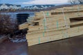 Stacked wooden building materials a stack of boards wood frame and beam construction Royalty Free Stock Photo