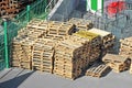 Stacked wooden pallets