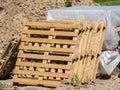 Stacked wooden pallets logistic image Royalty Free Stock Photo