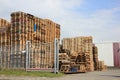 Stacked wooden pallets Royalty Free Stock Photo