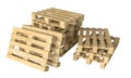 Stacked wooden pallets on white background