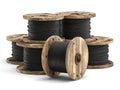 Industrial Wooden Spools with Black Cable Royalty Free Stock Photo