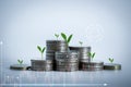 Stacking of coins and plants growing on top for business, financial, accounting, banking, concept idea investment Royalty Free Stock Photo