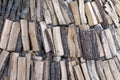 Stacking cut wood logs for fireplace Royalty Free Stock Photo