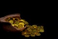 Stacking gold Coin in broken jar on black background, .Money stack for business planning investment and saving future Royalty Free Stock Photo