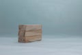 Stacking 3 rectangle empty wooden blocks on table with light turquoise background for own customer text or letters. Idea of