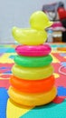 Stacking ring with duck cover is a game to train children's dexterity and motor skills