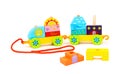 Stacking Train Toddler Toy for little children, isolated on white background. Baby train made of wooden geometric blocks. Colorful Royalty Free Stock Photo