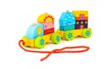 Stacking Train Toddler Toy for little children, isolated on white background. Baby train made of wooden geometric blocks. Colorful Royalty Free Stock Photo