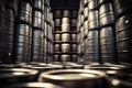 Stacks of beer barrels in brewery manufacturing warehouse. Neural network generated art