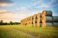 stacks of bioenergy crop hay bales