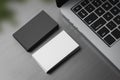 Stacks of black and white business cards on table Royalty Free Stock Photo