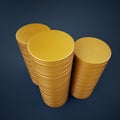 Stacks of blank golden coins