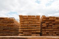 Stacks of boards on timber mill warehouse